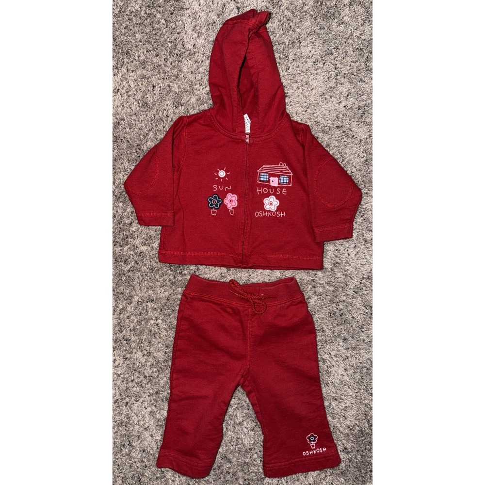Vintage Y2K OshKosh B'gosh Baby Girls 6-9M 2PC Hoodie Pants Outfit Floral